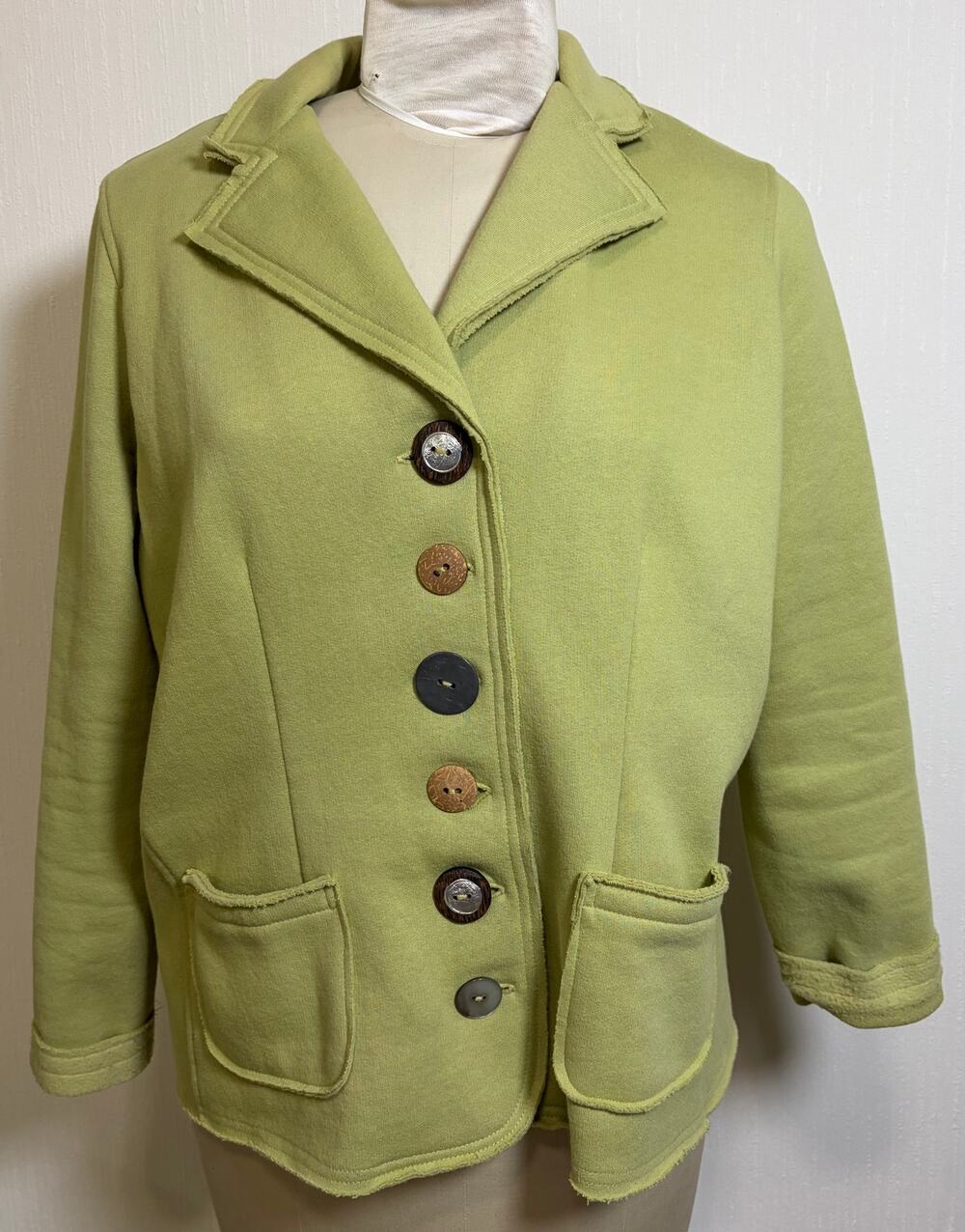 Neon Buddha Green Button Front Mid Length Jacket Size L Lagenlook